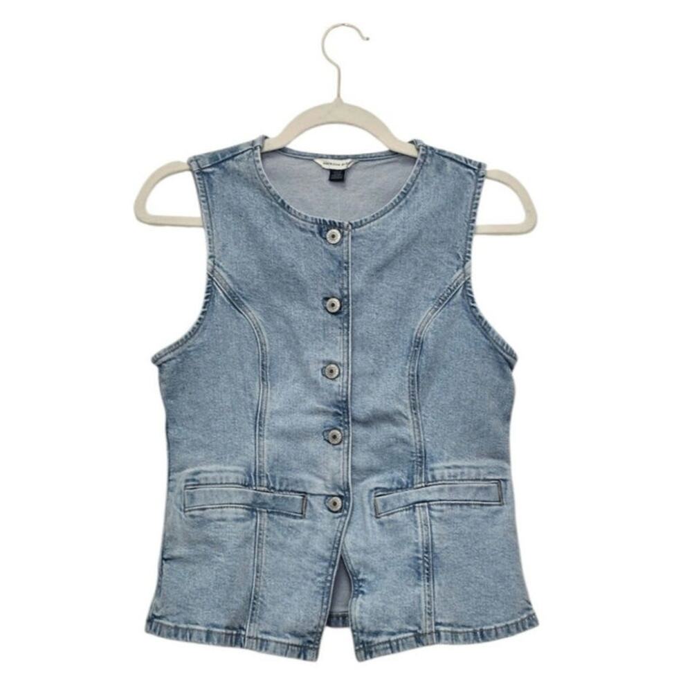 NWT American Eagle Denim Silhouette Vest Top Light Wash Button Down Fitted Small